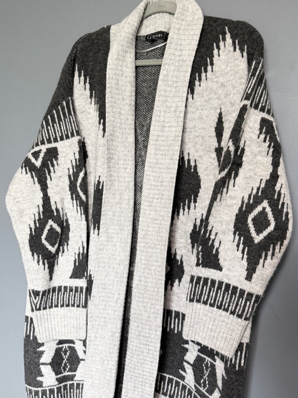 G Point Gray & Charcoal Aztec Open-Front Cardigan